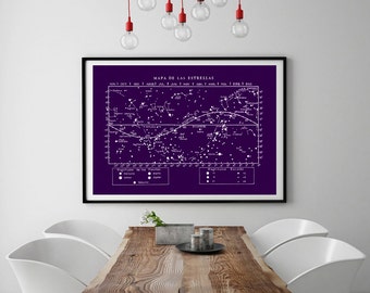 Constellations Star Map Print Poster Celestial Ecuador and Zodiac Vintage Image Wall Art