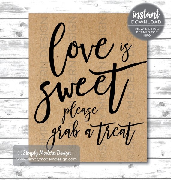 love is sweet grab a treat sign wedding by SimplyModernDesignCo