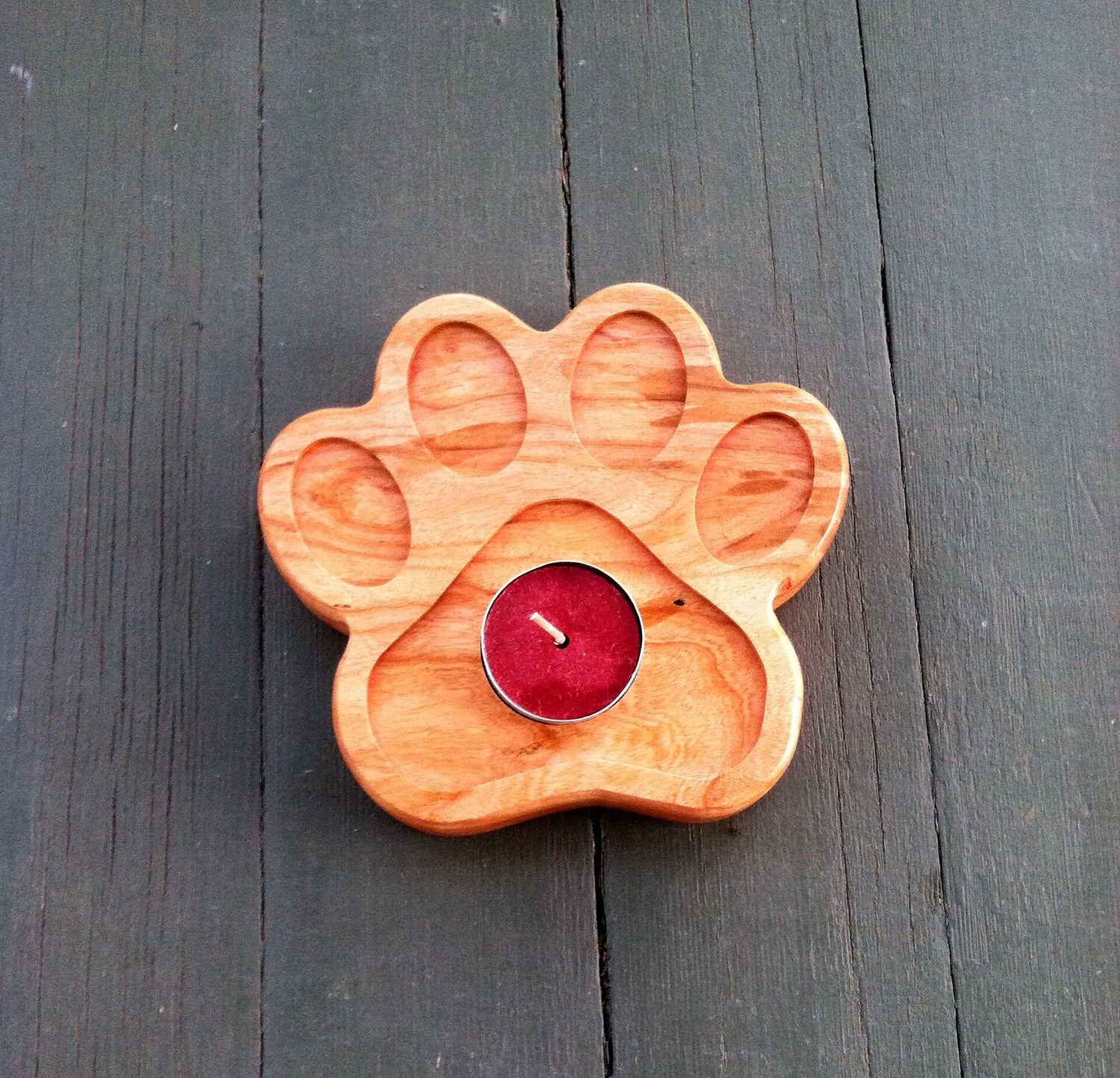 Dog Paw Candle Holder Dog Tea Light Holder Carved Wood Dog
