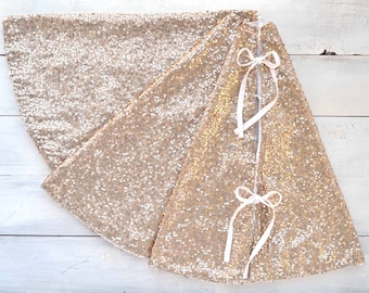 Tree Skirt with Champagne Sequins and Velveteen - Reversible, Gold Tree Skirt, Christmas Tree Skirt