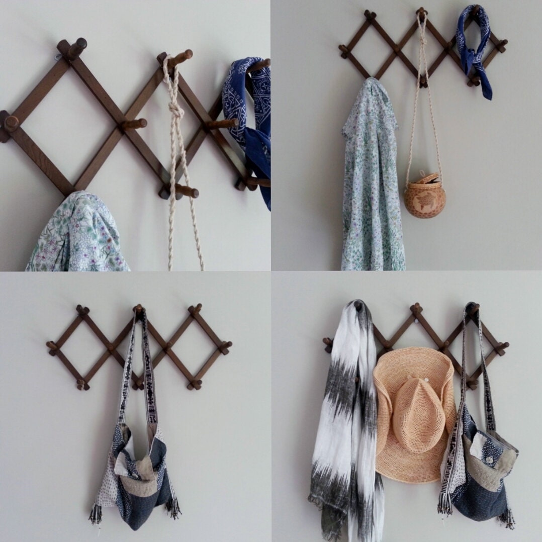 Large vintage wooden peg rack coat rack accordian by thejadedorris