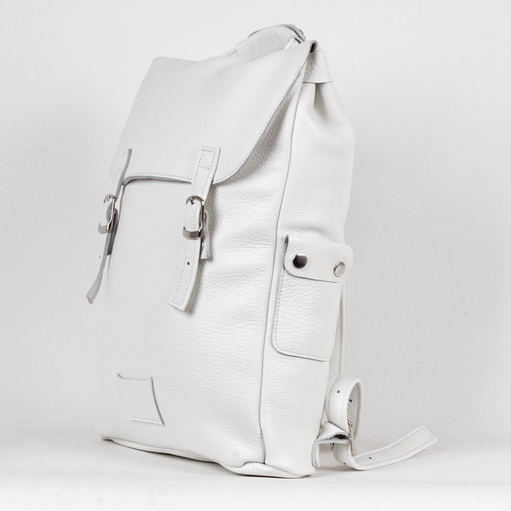 White large leather backpack rucksack / To order / White