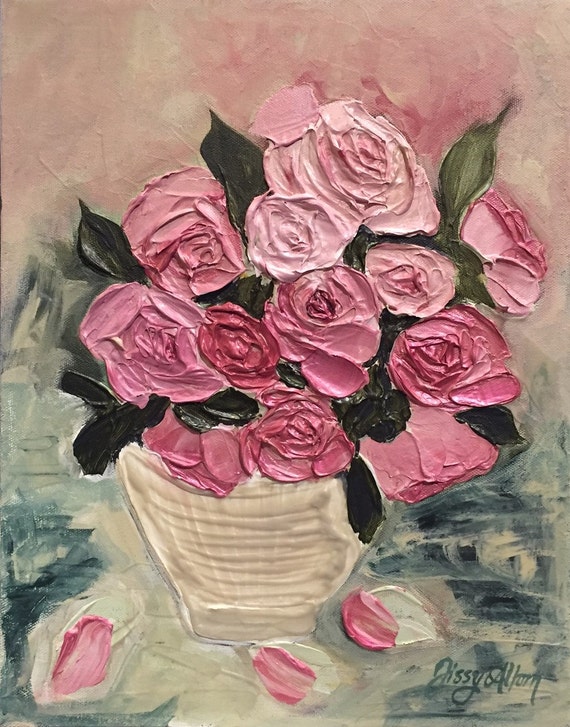 Original impasto painting/ pink roses/ 11x14 floral palette