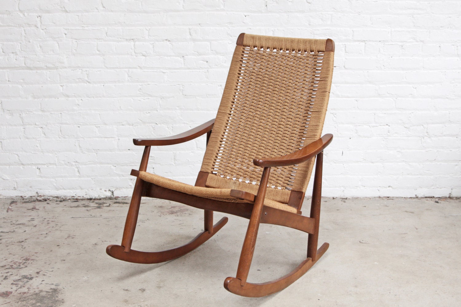 Mid Century Woven Rocking Chair Lounge Chair