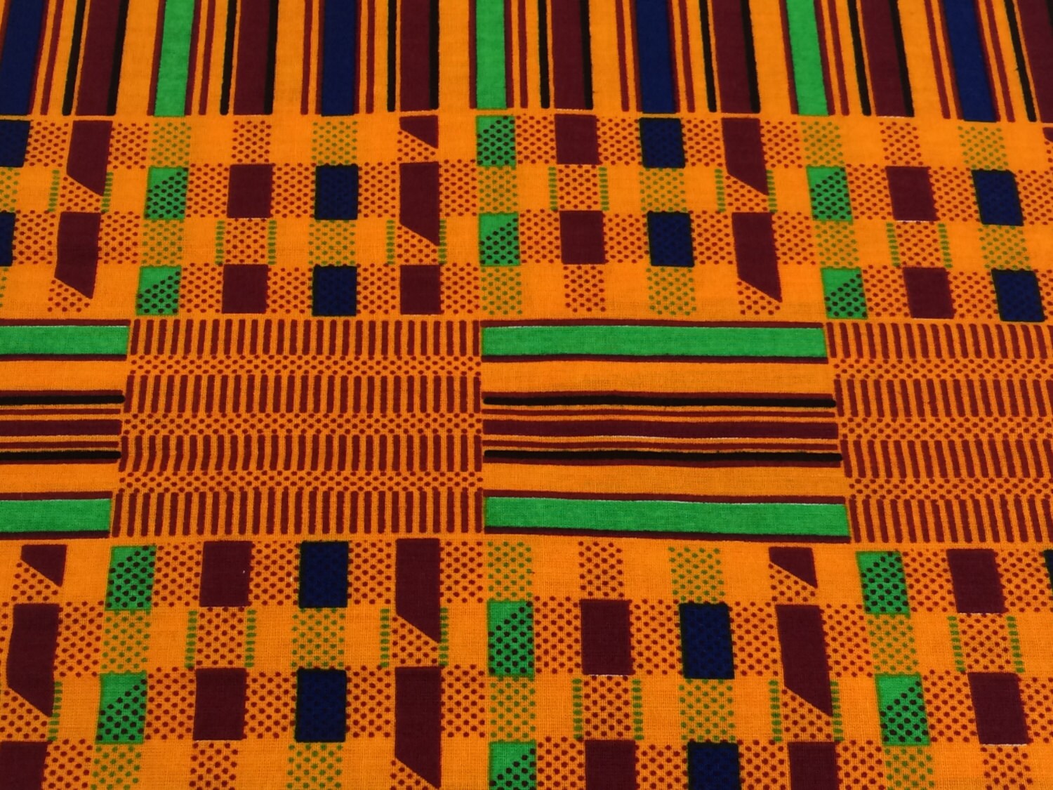 African Kente Print FabricOrange/Red/Green/Navy Blue KENTE