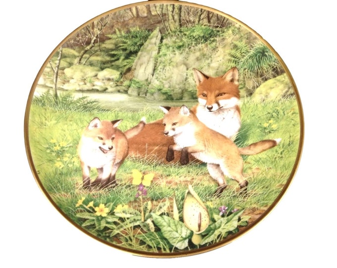 Red Fox Plate, Woodland Animals Wall Plate, Fox Gift, Vixen and Kits, Gift For Christmas, Gift For Him, Gift For Her