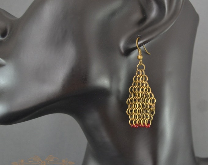 Diamond Earrings technology chainmaill brass brass earrings chainmaill earrings long earrings red earrings for her valentine women