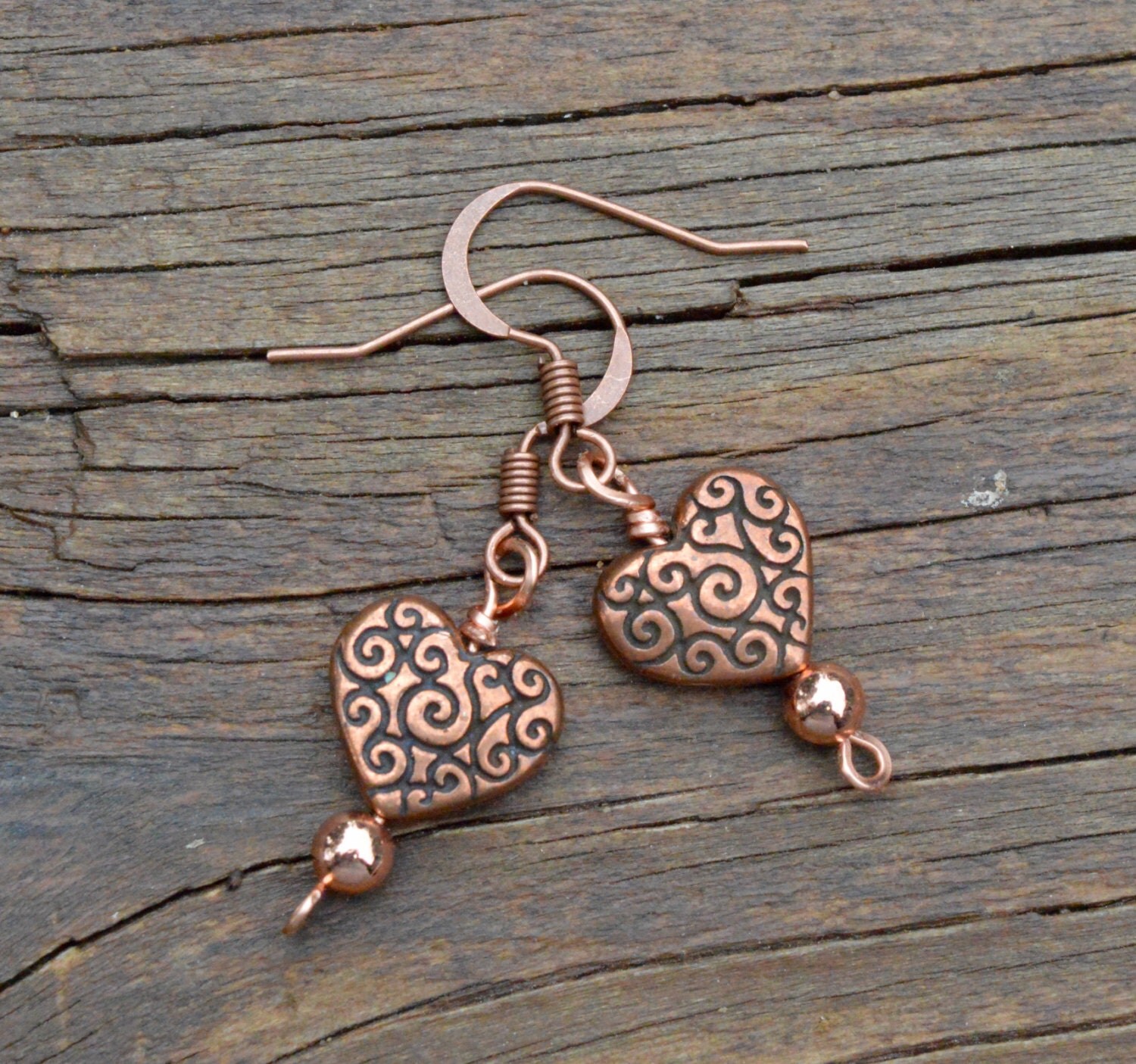 Small Copper Heart Earrings