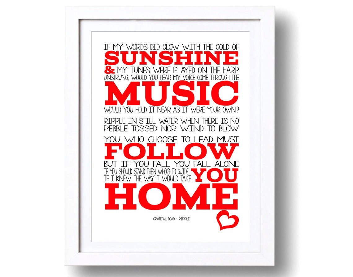 Song Lyrics Grateful Dead Ripple Print Only Lyrics Art Song