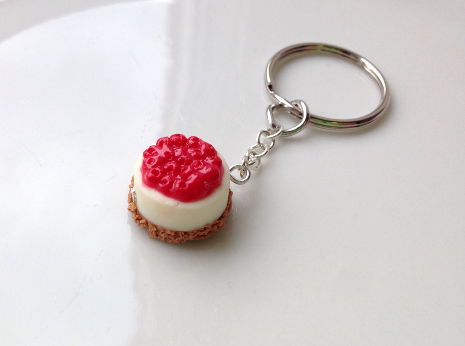 Cherry Cheesecake Keyring Keychain Polymer Clay Food Jewelry