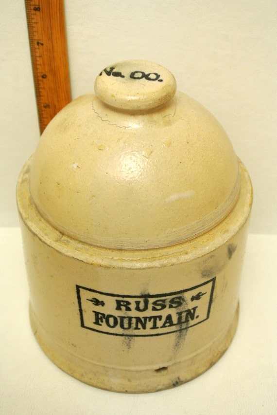Antique Early 1900s Glazed Stoneware Crock Chicken Waterer