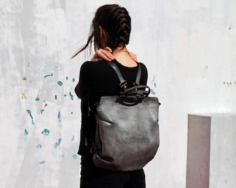 Leather backpack bag, Gray leather backpack, Gray leather bag, Women leather handbag, Handmade leather bag, Women leather backpack, for her