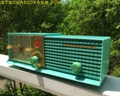 BLUETOOTH MP3 Ready - Aqua Blue Bi-level Retro Jetsons 1957 Motorola 57CD Tube AM Clock Radio Works Great!