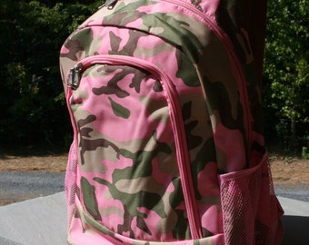 Girls PInk Camo Custom Monogrammed Backpack Girls Pink Camouflage Personalized Bookbag