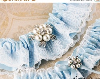 Pearl Rhinestone Lace Bridal Garter Set