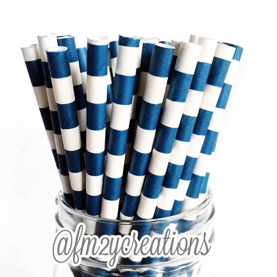 Paper Straws25 Navy Circle Straws Navy Paper Straws Navy