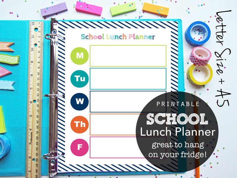 SALE Weekly School Lunch Planner Pdf Printable Planner Page