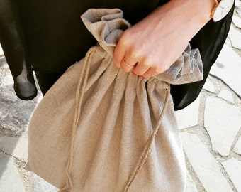 Linen laudry bag, linen lingerie bag, grey laundry bag, reusable storage bag with handmade cord, large laundry bag, large linen laundry bag