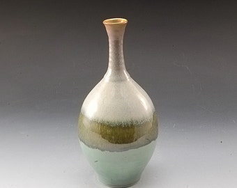 Handmade Potteryvase Green and Brown Stoneware by Mark Hudak