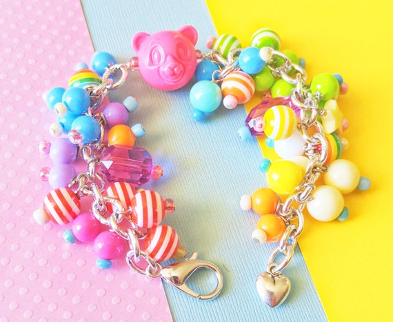 Harajuku Lisa Frank Bracelet Kawaii Bear Cute Rainbow Charm