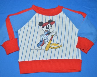 80s Mickey Mouse Disney Baseball Stripe Kids Sweatshirt 18 Months