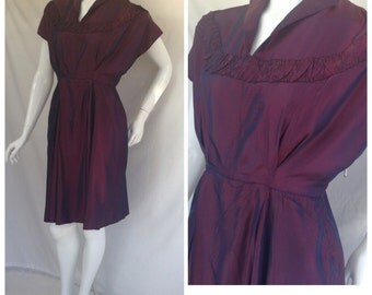 1940s Dress, Party,Dancing, WW2, Plum, Uk size 8-10, US size 6-8.