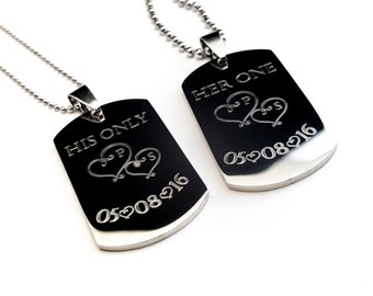 Couples Medium Dog Tag + Her One His Only + Valentine +His and Hers Dog Tag Set + Couples Jewelry Set + His and Her Set
