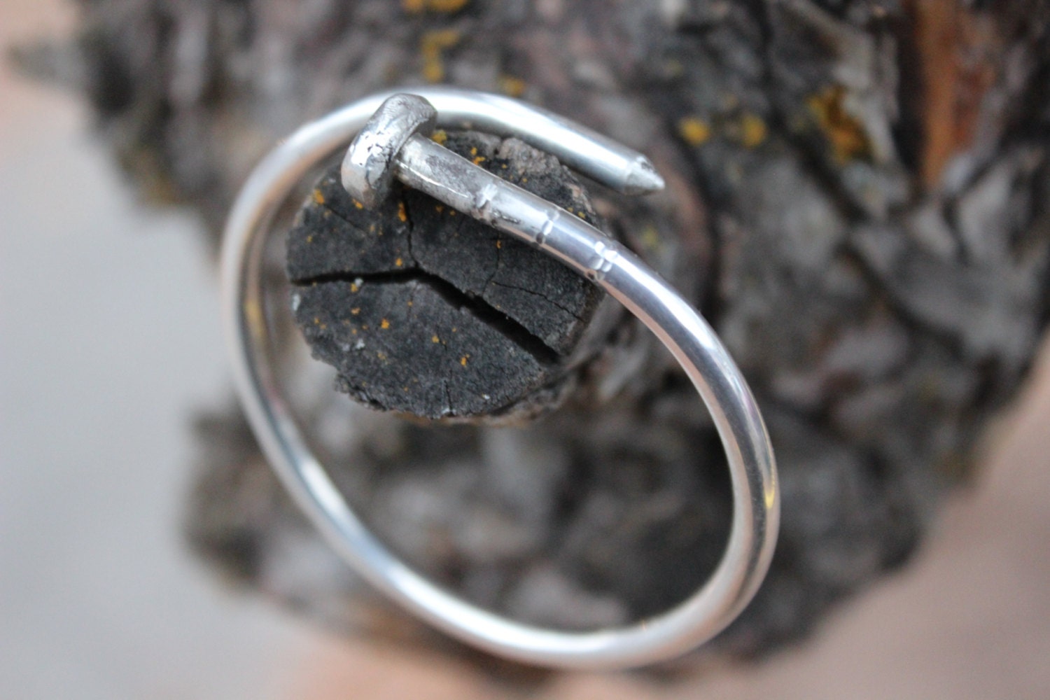 Nail Bangle Bracelet Sterling Silver Custom Handmade Wrap