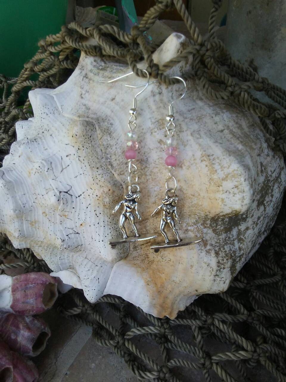 Surfer girl earrings surfer charm earrings surfer chick with