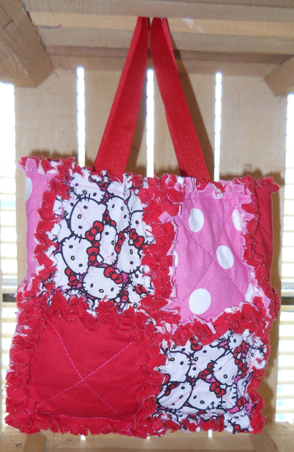  RAG  QUILT PURSE  tote  bag kids Hello  Kitty  red pink ribbon