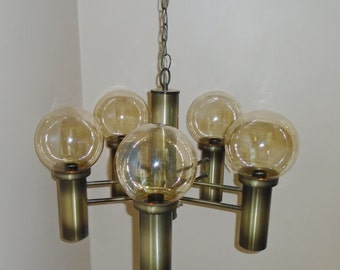 Vintage Mid Century EJS Lighting Brass Atomic -5 Arm/10 bulb- Orb Sputnik Light Fixture