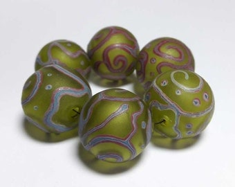 Lampwork Glass bead handmade Beads green. Frosted beads. Hollow balls.