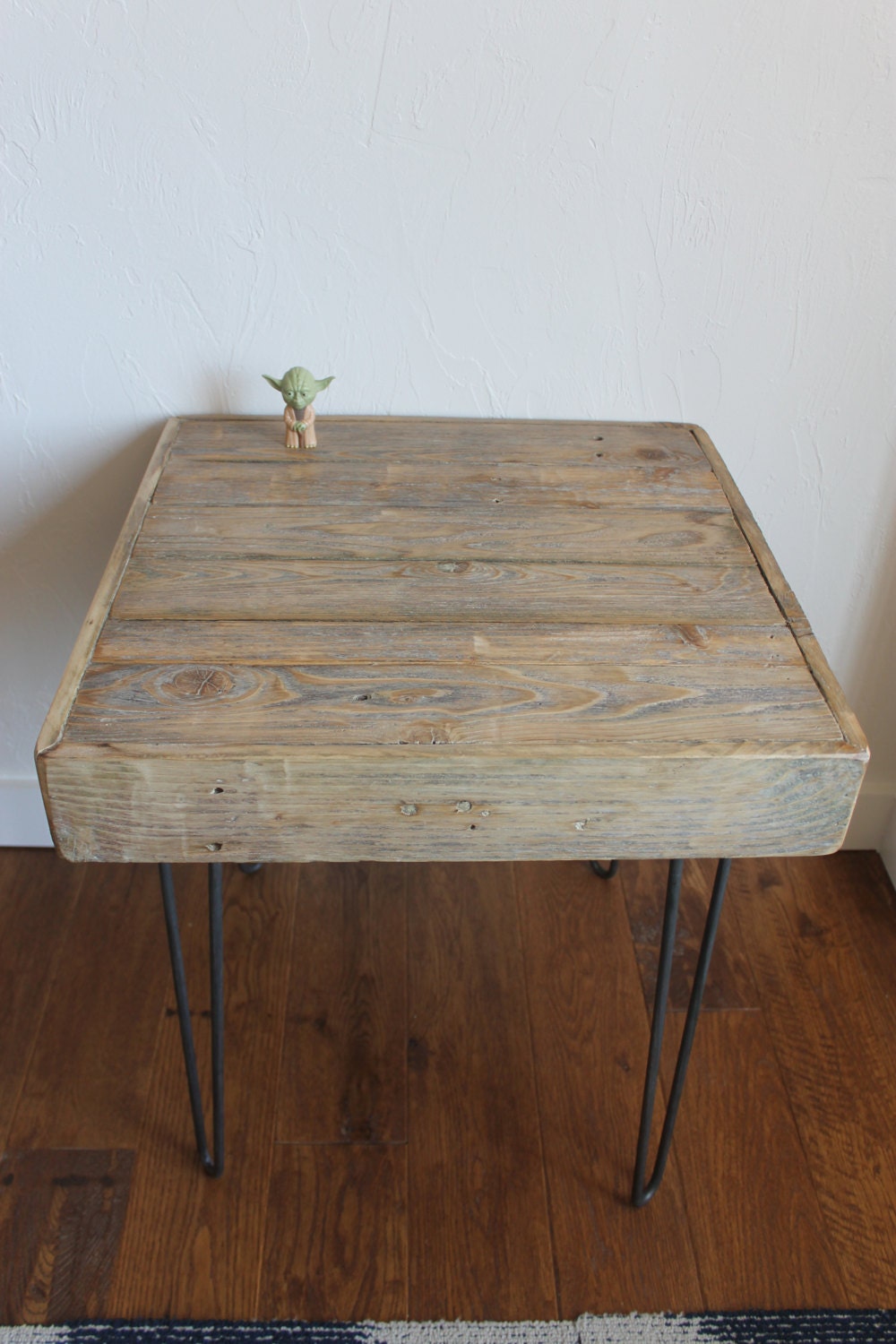 Reclaimed Wood Side Table on Hairpin Legs Natural Stain