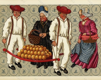 Original Antique print Costumes of Netherlands - Large print - Gorgeous lovely gift idea! Limited Edition 400 copy out of 520's