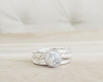 White howlite stacking set, white turquoise ring, sterling silver ring, rings, stacking ring, silver rings, howlite, white marble