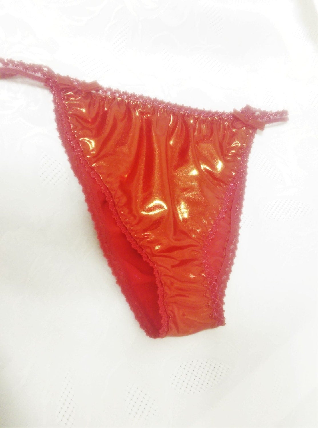 Metallic String Bikini Panties Bright Shiny Red By Cupidscloset