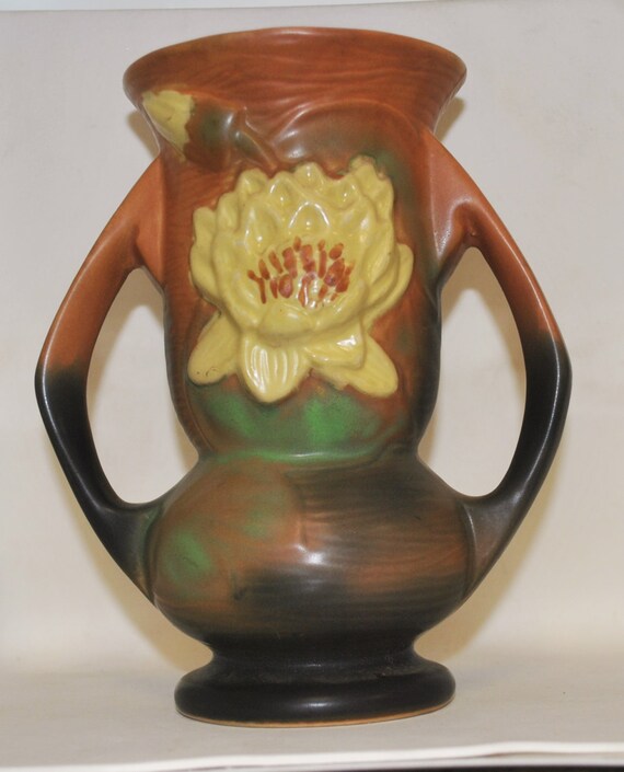 Vintage Roseville Pottery Water Lily Brown by HarpersFerryGypsyMkt