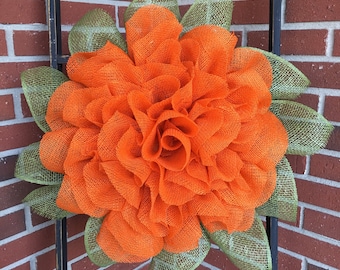 Marigold Wreath, Fall Wreath, Fall Decor, Front Door Wreath, Autumn Wreath, Handmade Wreath, Burlap Wreath, Handmade Gift, Housewarming Gift