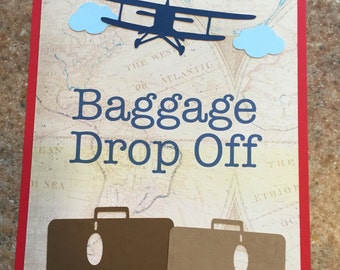 Baggage Drop Off Sign, Vintage Airplane Party Decorations, Vintage Airplane Party Theme