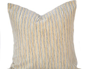 One Striped Pillow Cover, cushion, decorative throw pillow, Yellow pillow, 12", 14", 16", 18", 20", 22" covers, Grey pillow