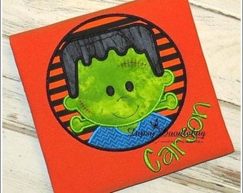Halloween Frankenstein Circle Applique Design - Instant EMAIL With Download - for Embroidery Machines
