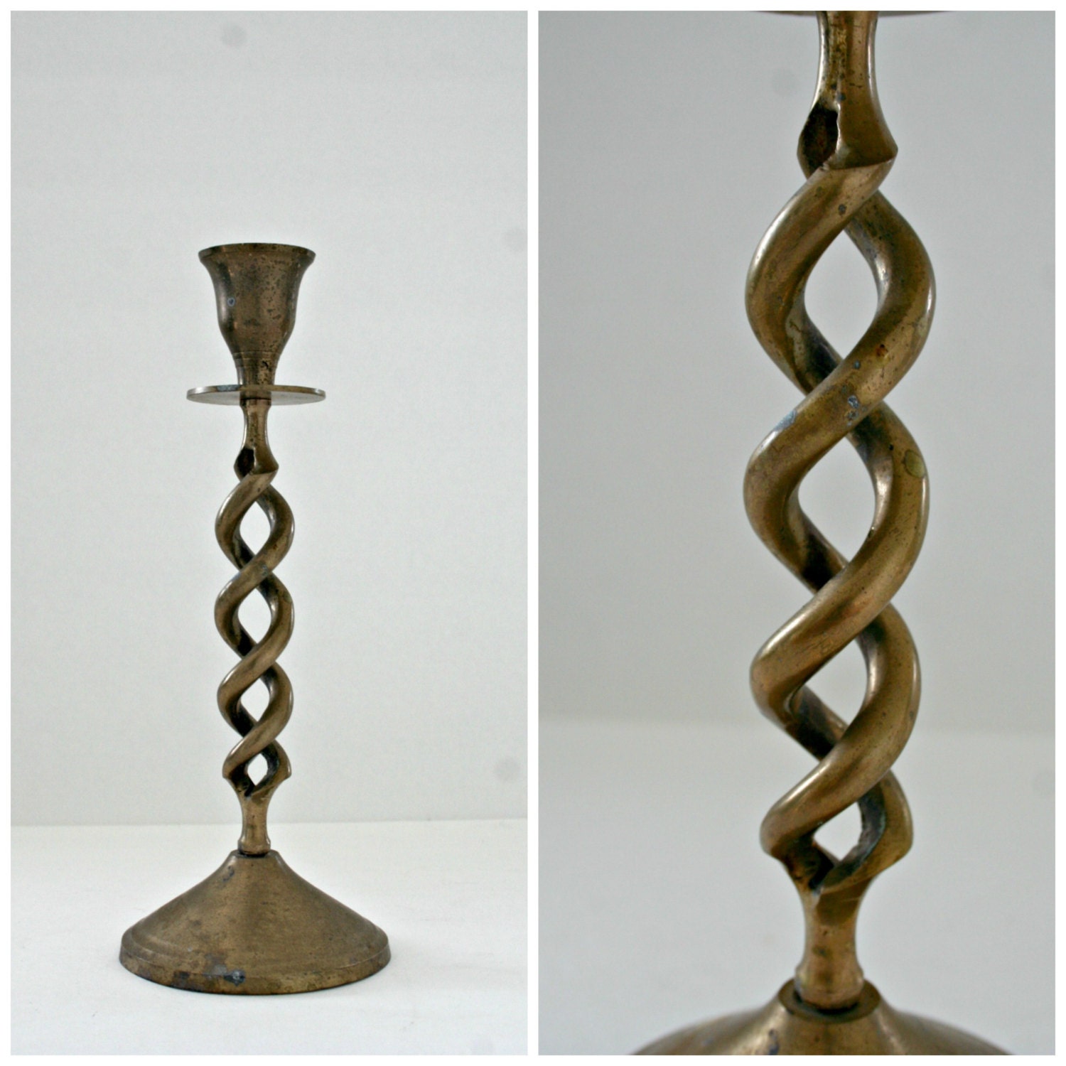 Brass Twisted Stem Candlestick Holder Entwined Taper Candle