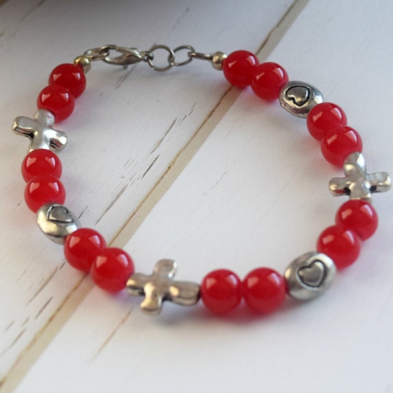 Items similar to Silver Cross Charm, Charm Bracelet, Cross Jewelry, Christian Bracelet