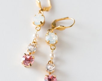Opal Swarovski Crystals Earring - Vintage earring- Chandelier Earrings - One of a Kind Hand Made