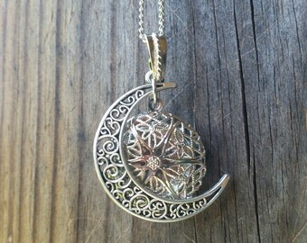 Free, Essential Oil Diffuser Necklace Silver Moon Aromatherapy Young Living Doterra