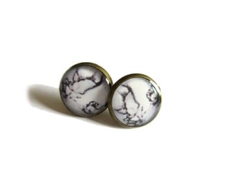 MARBLE STUD EARRINGS - White Marble Stud Earrings - Feminine Modern Marble Jewelry - Gift to Her - marble jewelry - geometric earrings