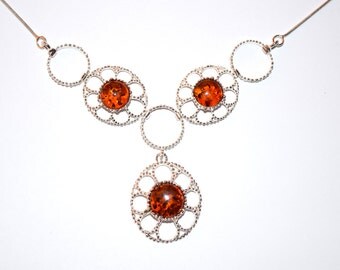 sterling silver necklace with natural Baltic amber