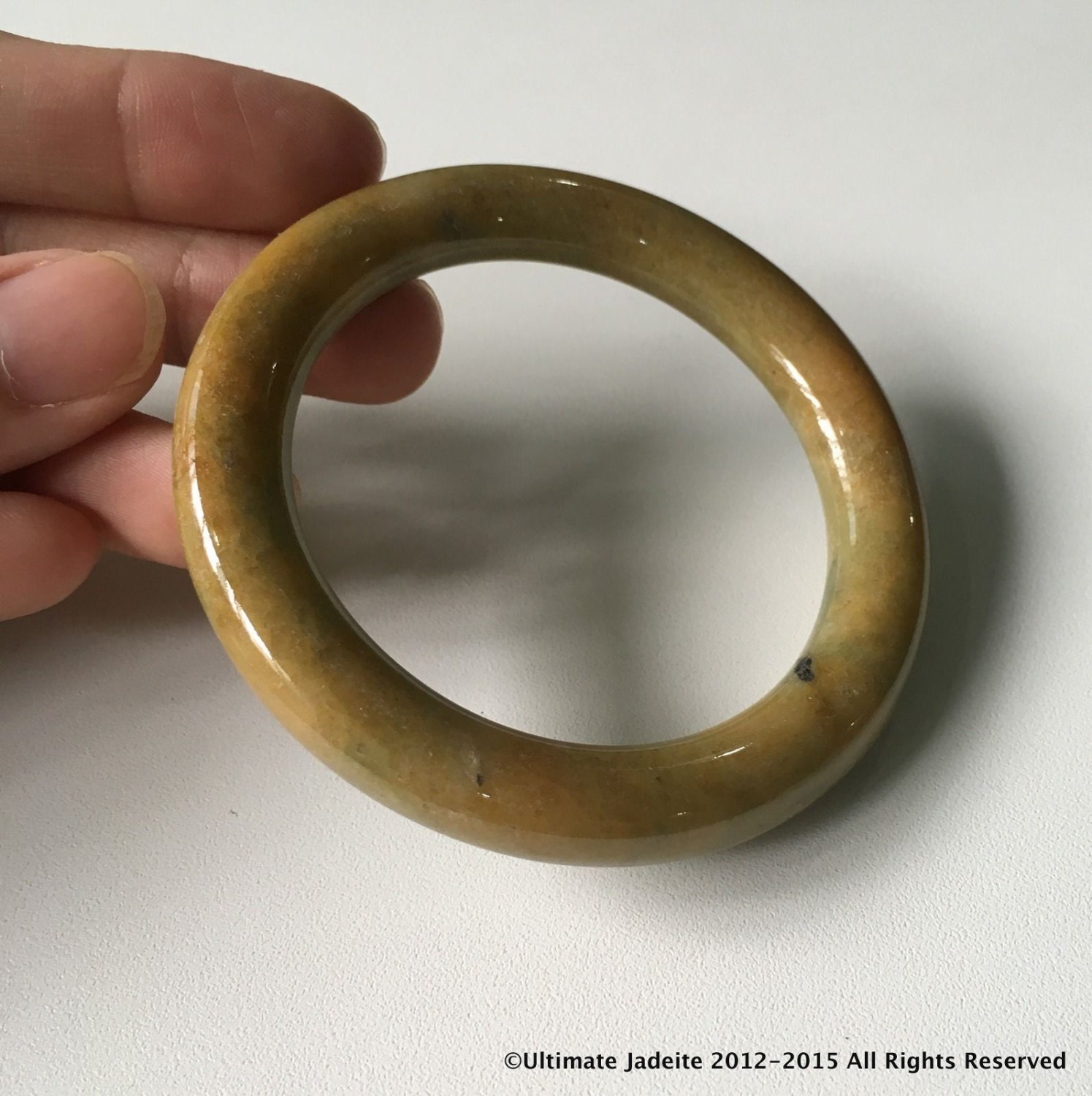 Round Jadeite Jade Bangle Honey Brown BiColor 54.5mm