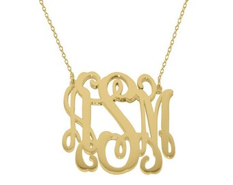 Gold Monogram Necklace - 1.25 inch Personalized Monogram - Name Necklace Sterling silver 18k gold plated