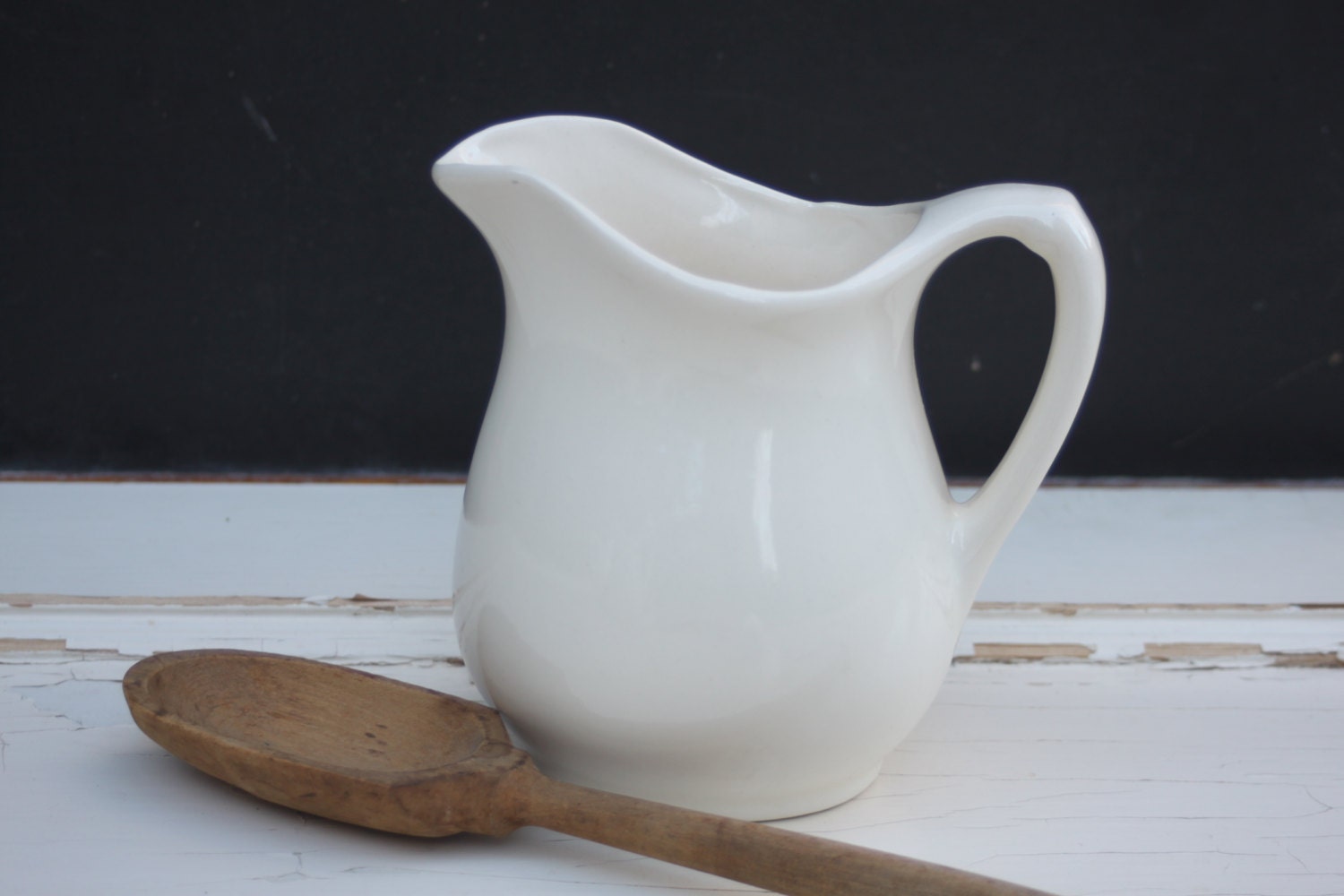 Vintage Ironstone Pitcher / Milk Pitcher / Off White